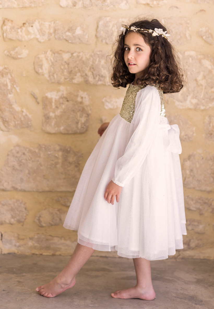 Robe princesse Fille Robe blanche à paillettes Robe de carnaval