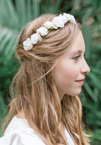 Headband Enfant de fleurs roses pour mariage
